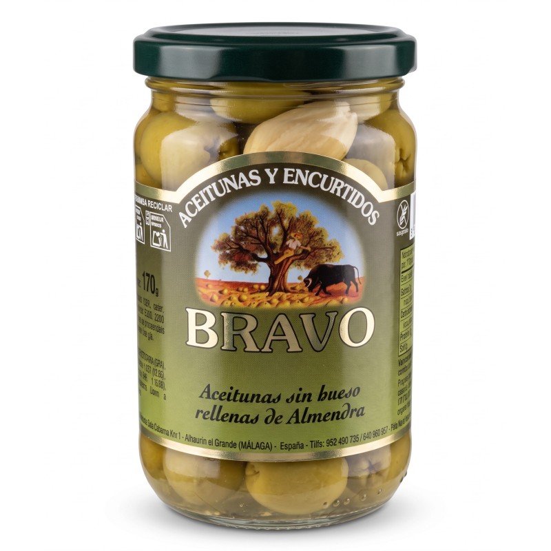 Zelené olivy s mandľami 170g Zelené olivy s mandľami 170g