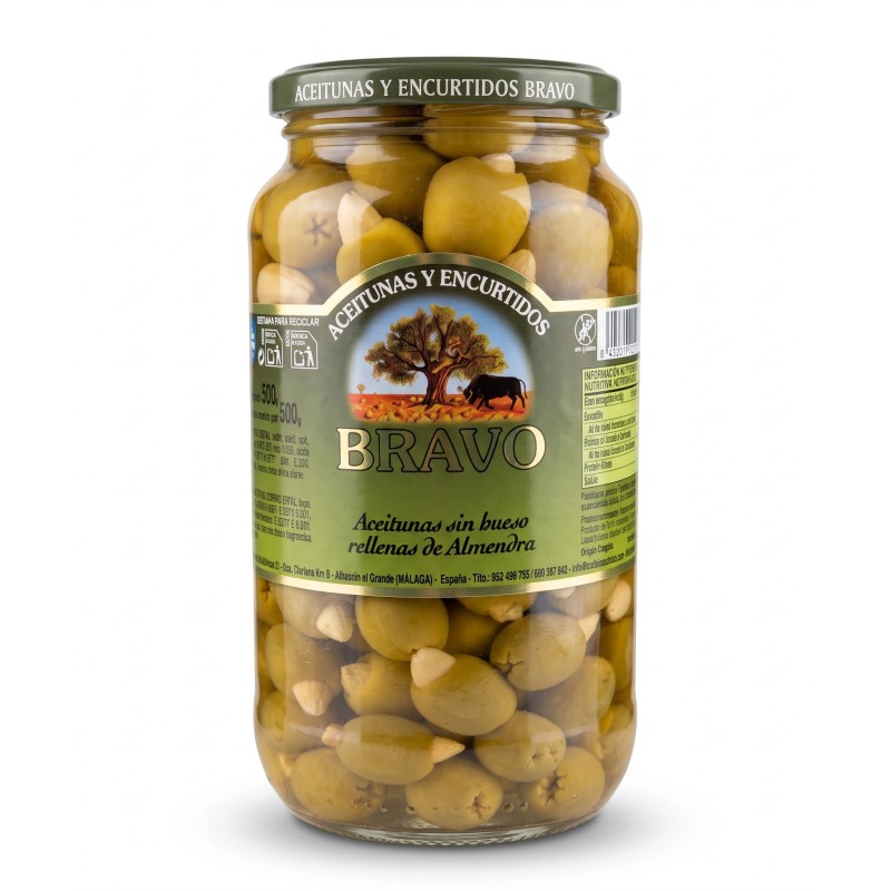 Zelené olivy plnené mandľami 500g Zelené olivy plnené mandľami 500g