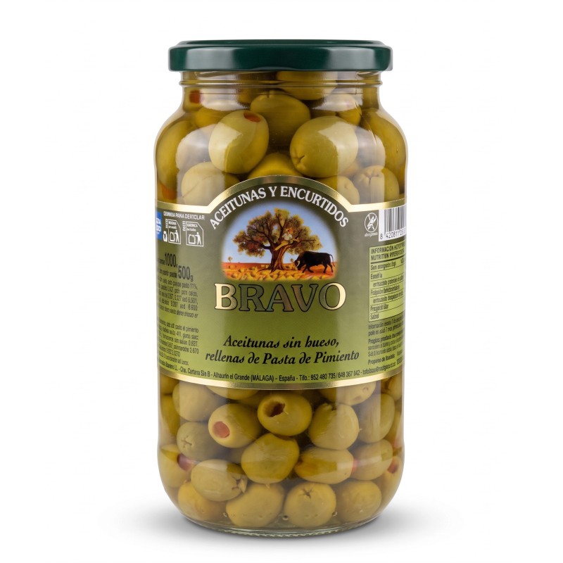 Zelené olivy plnené paprikovou pastou 500g