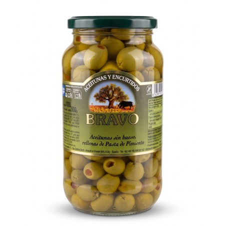 Zelené olivy plnené paprikovou pastou 500g