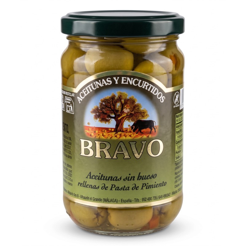 Zelené olivy plnené paprikovou pastou 170g