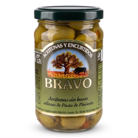 Zelené olivy plnené paprikovou pastou 170g