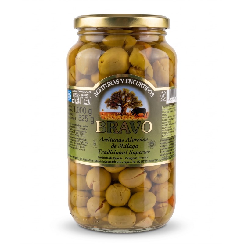 Zelené olivy s kôstkou drvené a marinované 525g
